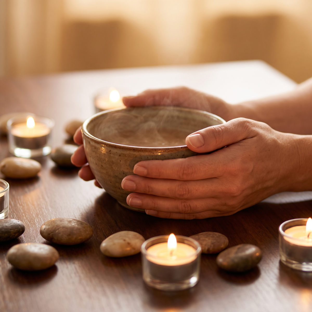 Kallivena lifestyle image, hands and candles